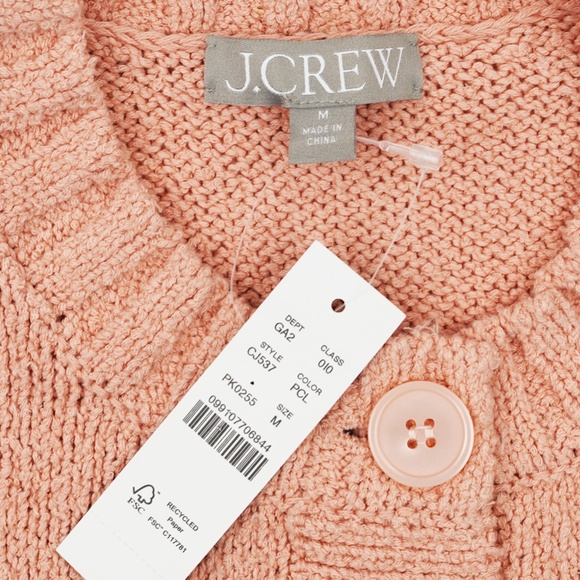 New JCREW Size M Marina Crewneck Cardigan Textured Cotton Blend Peach Clay $98 - Picture 4 of 4